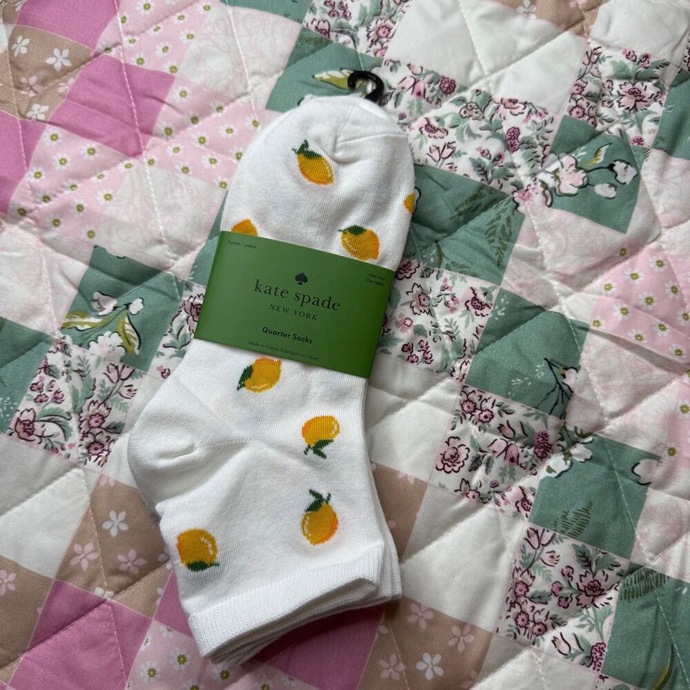 NWT Kate Spade Lemon Quarter Socks White Womens Cute Fruit Print
